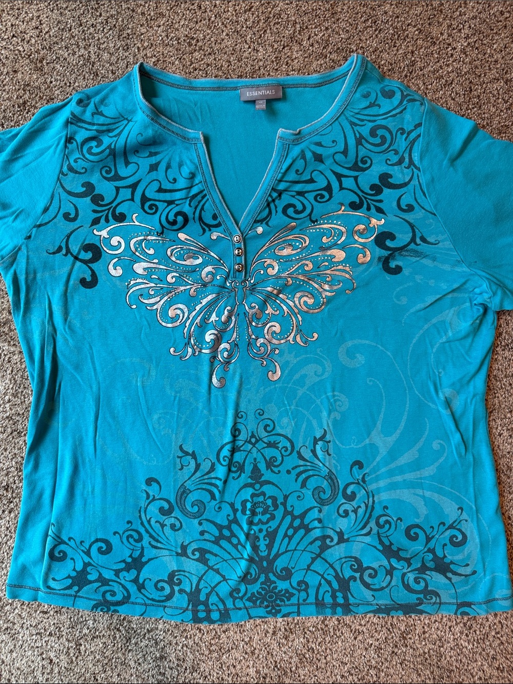 Essentials | Turquoise Short-Sleeve Butterfly Embellished Tee